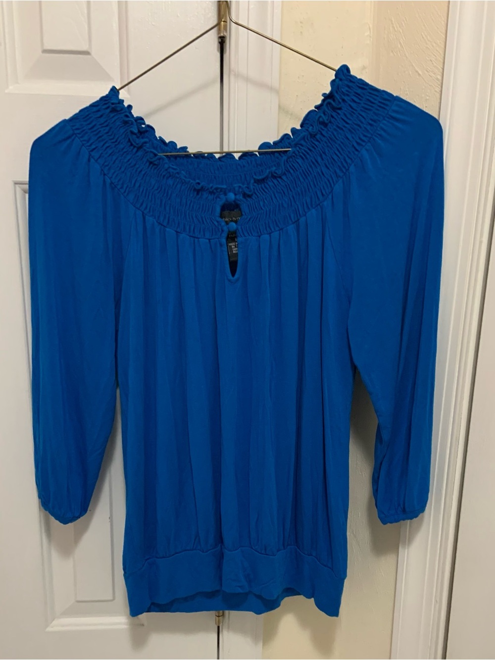 Cable & Gauge Royal Blue Smocked Neck Tunic Top